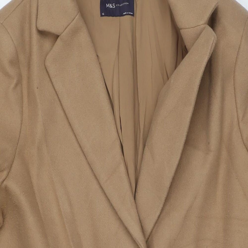 Marks and Spencer Womens Beige Overcoat Coat Size 16 Zip