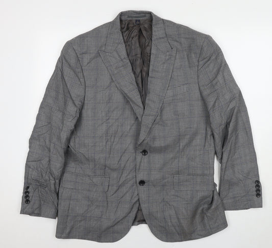 Marks and Spencer Mens Grey Check Wool Jacket Suit Jacket Size 42 Regular