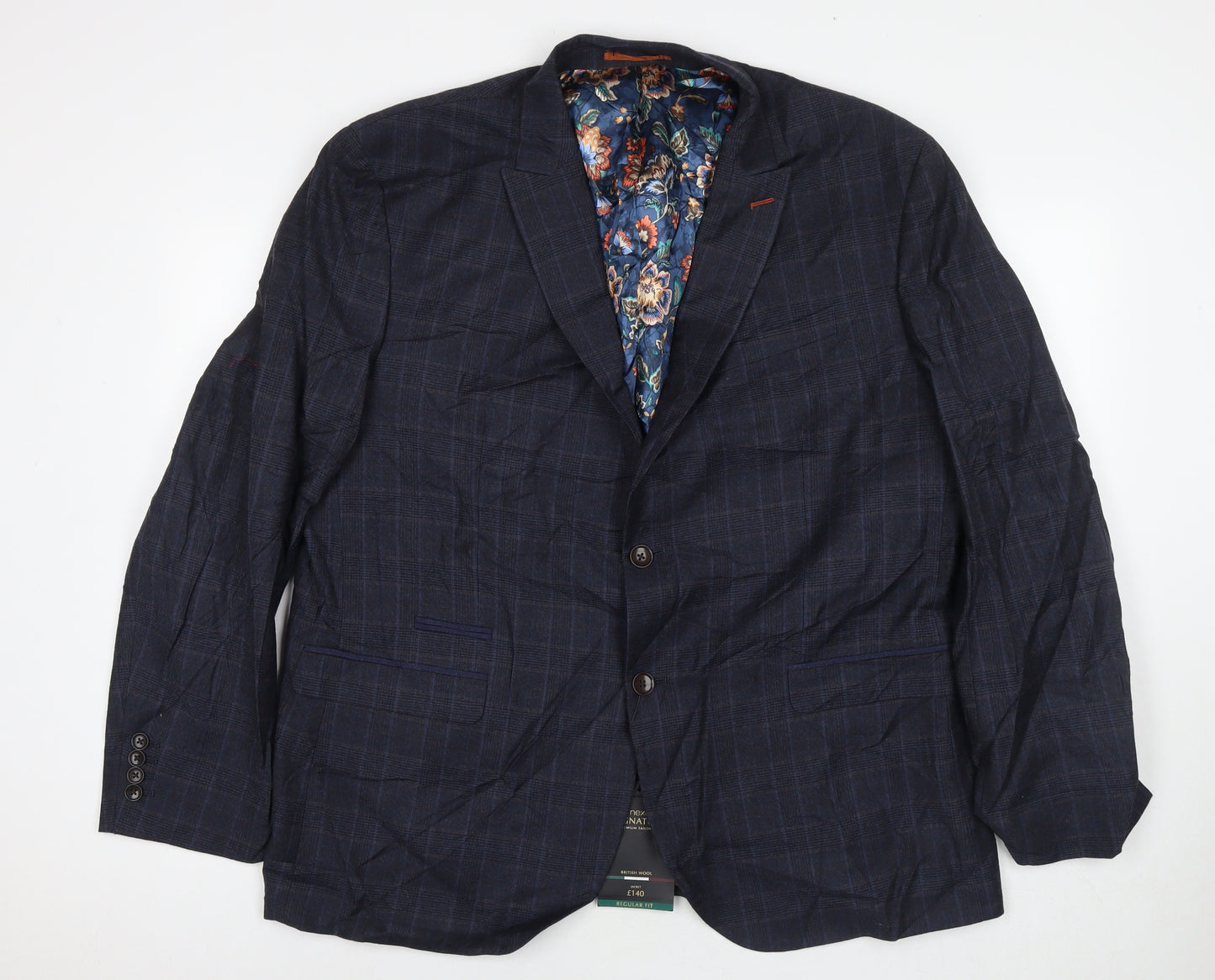 NEXT Mens Blue Check Wool Jacket Suit Jacket Size 48 Regular