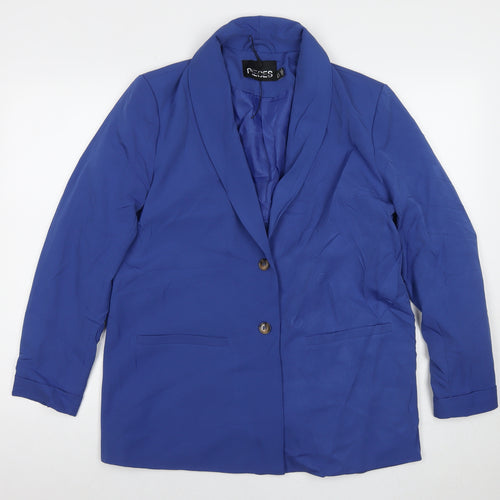 Pieces Womens Blue Jacket Blazer Size L Button