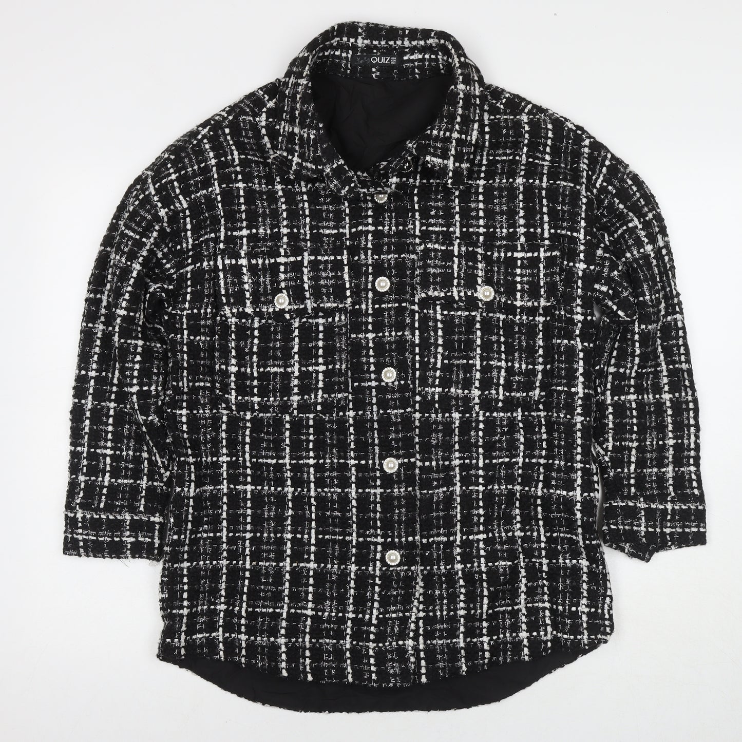 Quiz Womens Black Check Overcoat Coat Size 8 Button