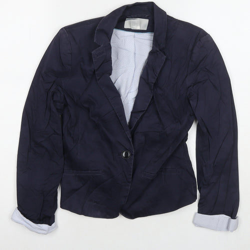 H&M Womens Blue Jacket Blazer Size 8 Button