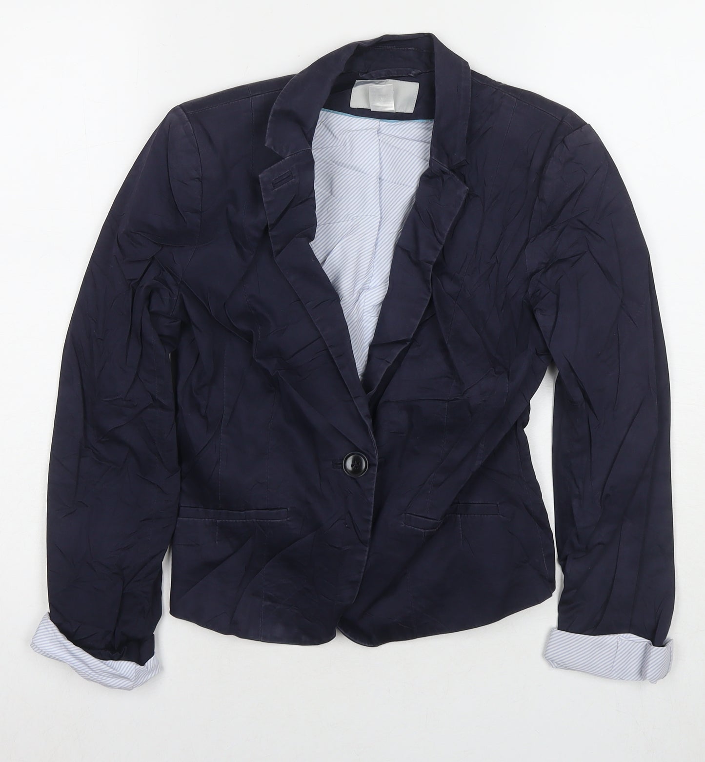 H&M Womens Blue Jacket Blazer Size 8 Button