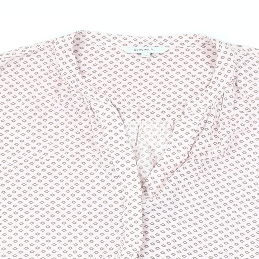 Sandwich Womens Pink Geometric Viscose Basic Button-Up Size 10 V-Neck
