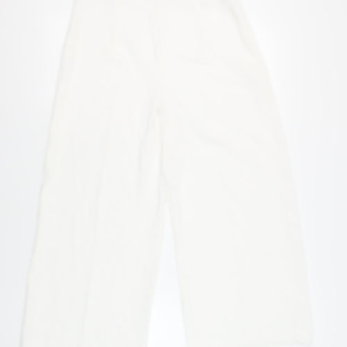 Zara Womens White Polyester Cropped Trousers Size L L24 in Regular Zip