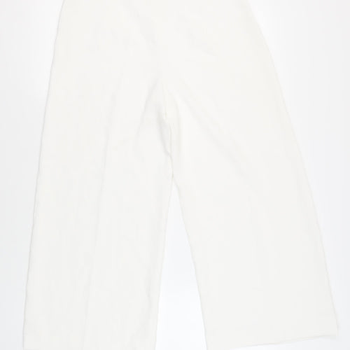 Zara Womens White Polyester Cropped Trousers Size L L24 in Regular Zip