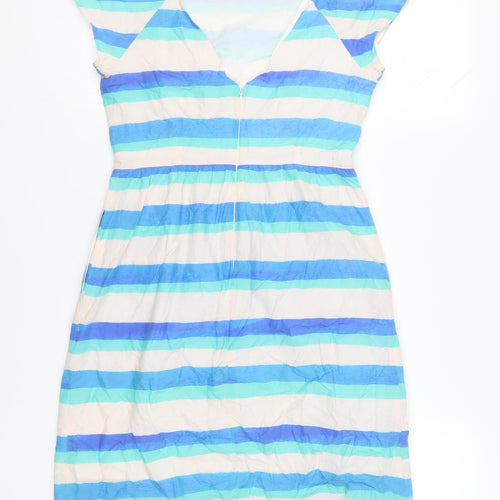Oliver Bonas Womens Blue Striped Cotton A-Line Size 8 Boat Neck Zip