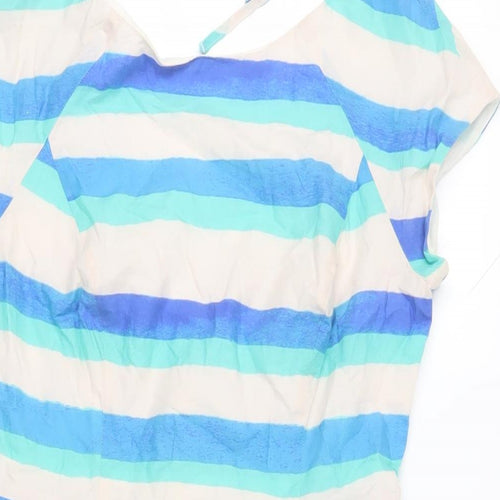 Oliver Bonas Womens Blue Striped Cotton A-Line Size 8 Boat Neck Zip