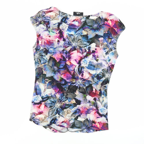 Wallis Womens Multicoloured Floral Polyester Basic T-Shirt Size 12 Boat Neck - Front Twist Detail