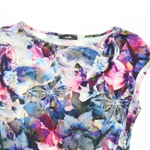 Wallis Womens Multicoloured Floral Polyester Basic T-Shirt Size 12 Boat Neck - Front Twist Detail