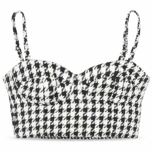Stradivarius Womens Black Geometric Polyester Cropped Tank Size M Sweetheart - Shirred Back