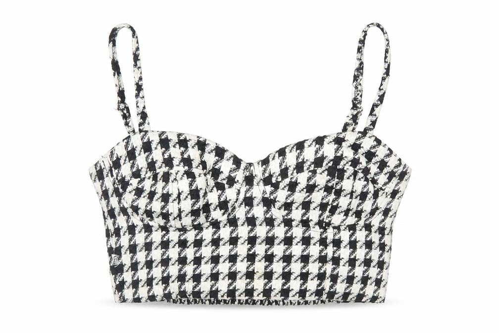 Stradivarius Womens Black Geometric Polyester Cropped Tank Size M Sweetheart - Shirred Back