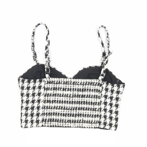 Stradivarius Womens Black Geometric Polyester Cropped Tank Size M Sweetheart - Shirred Back