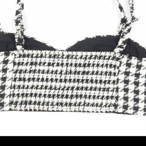 Stradivarius Womens Black Geometric Polyester Cropped Tank Size M Sweetheart - Shirred Back