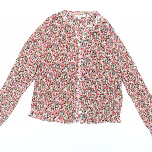 Boden Womens Multicoloured Floral Polyester Basic Button-Up Size 14 Round Neck - Plissé