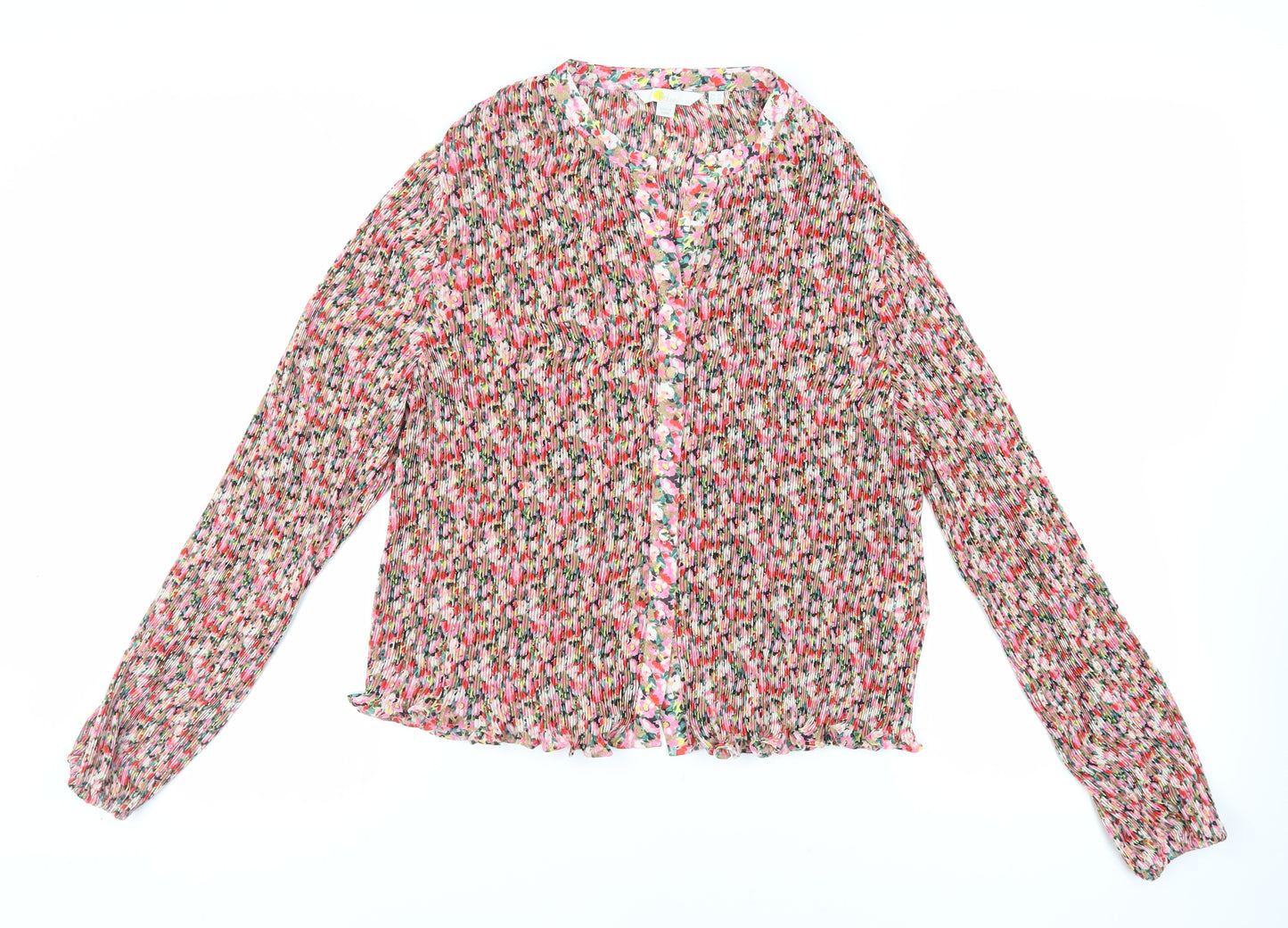Boden Womens Multicoloured Floral Polyester Basic Button-Up Size 14 Round Neck - Plissé