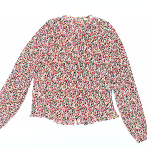Boden Womens Multicoloured Floral Polyester Basic Button-Up Size 14 Round Neck - Plissé
