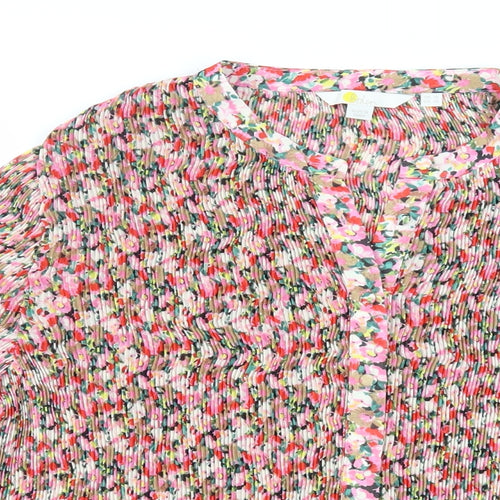 Boden Womens Multicoloured Floral Polyester Basic Button-Up Size 14 Round Neck - Plissé