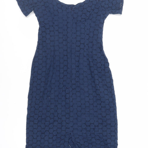 Bravissimo Womens Blue Cotton Pencil Dress Size 8 Off the Shoulder Button - Broderie Anglaise