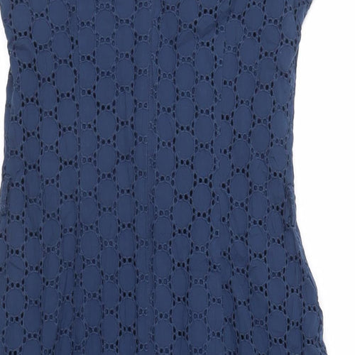 Bravissimo Womens Blue Cotton Pencil Dress Size 8 Off the Shoulder Button - Broderie Anglaise