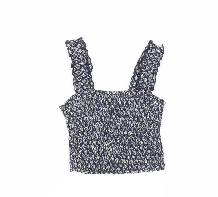 Hollister Womens Blue Geometric Viscose Cropped Tank Size XS Square Neck - Shirred