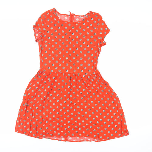 New Look Girls Red Floral Viscose Fit & Flare Size 14 Years Round Neck Zip