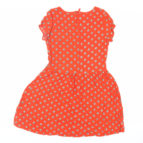 New Look Girls Red Floral Viscose Fit & Flare Size 14 Years Round Neck Zip