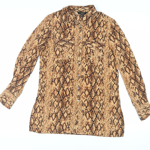 Lipsy Womens Brown Animal Print Polyester Tunic Button-Up Size 10 Collared - Snake Print