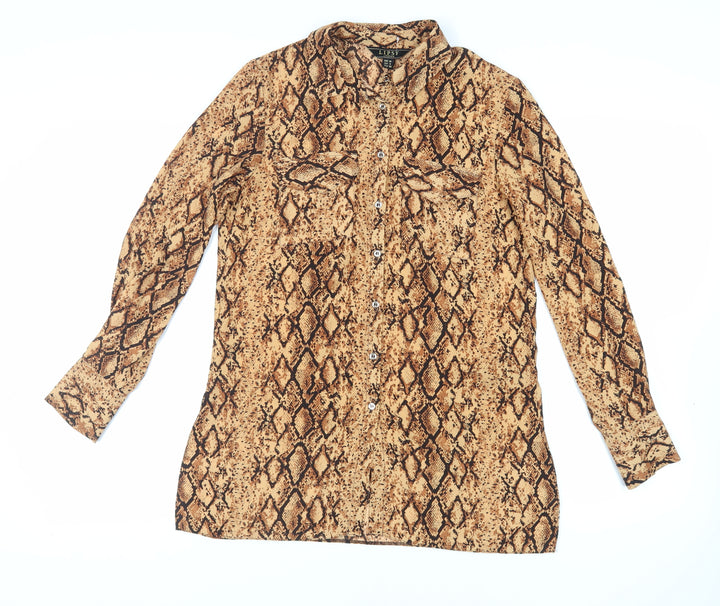 Lipsy Womens Brown Animal Print Polyester Tunic Button-Up Size 10 Collared - Snake Print