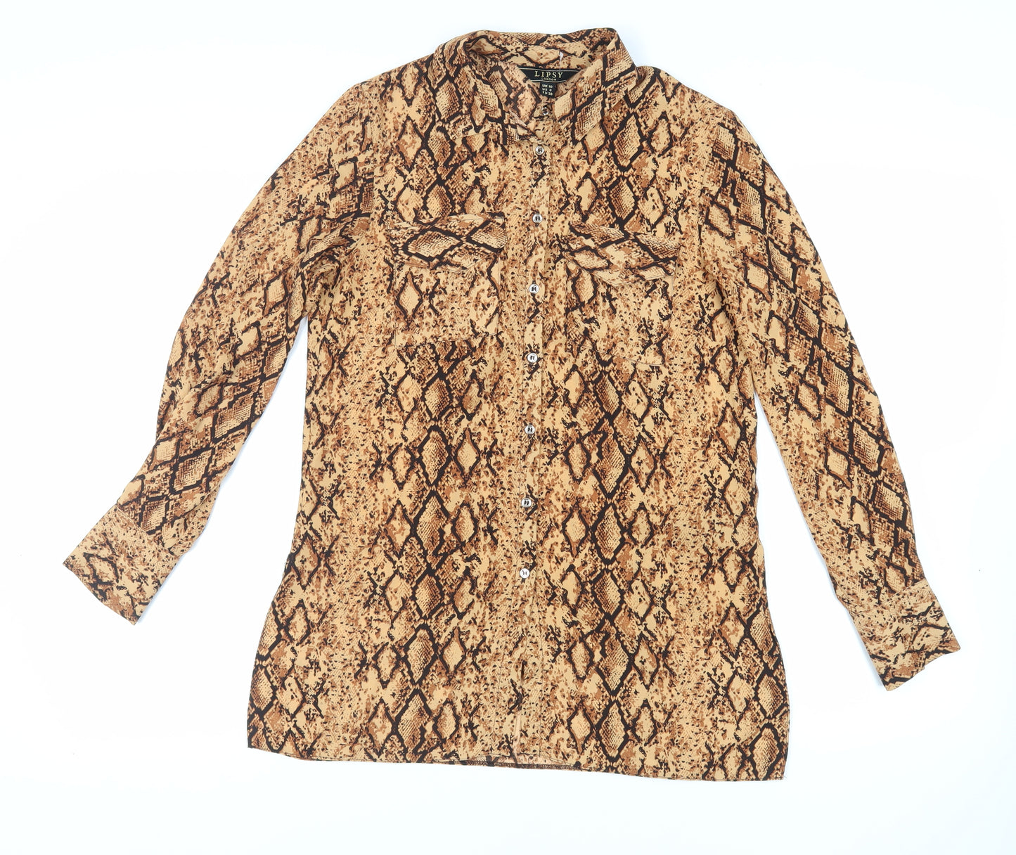 Lipsy Womens Brown Animal Print Polyester Tunic Button-Up Size 10 Collared - Snake Print