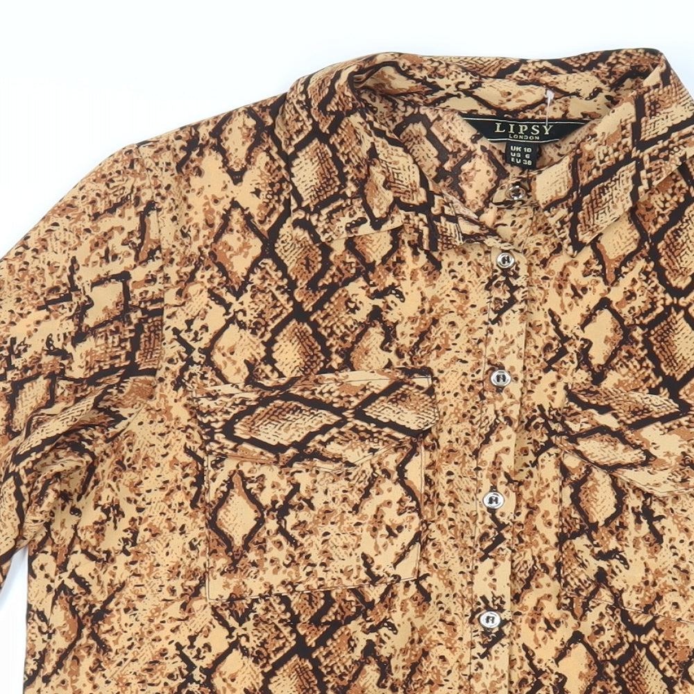 Lipsy Womens Brown Animal Print Polyester Tunic Button-Up Size 10 Collared - Snake Print