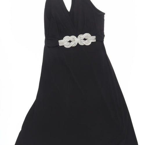 Julien Macdonald Womens Black Polyester A-Line Size 10 Halter Pullover - Embellished