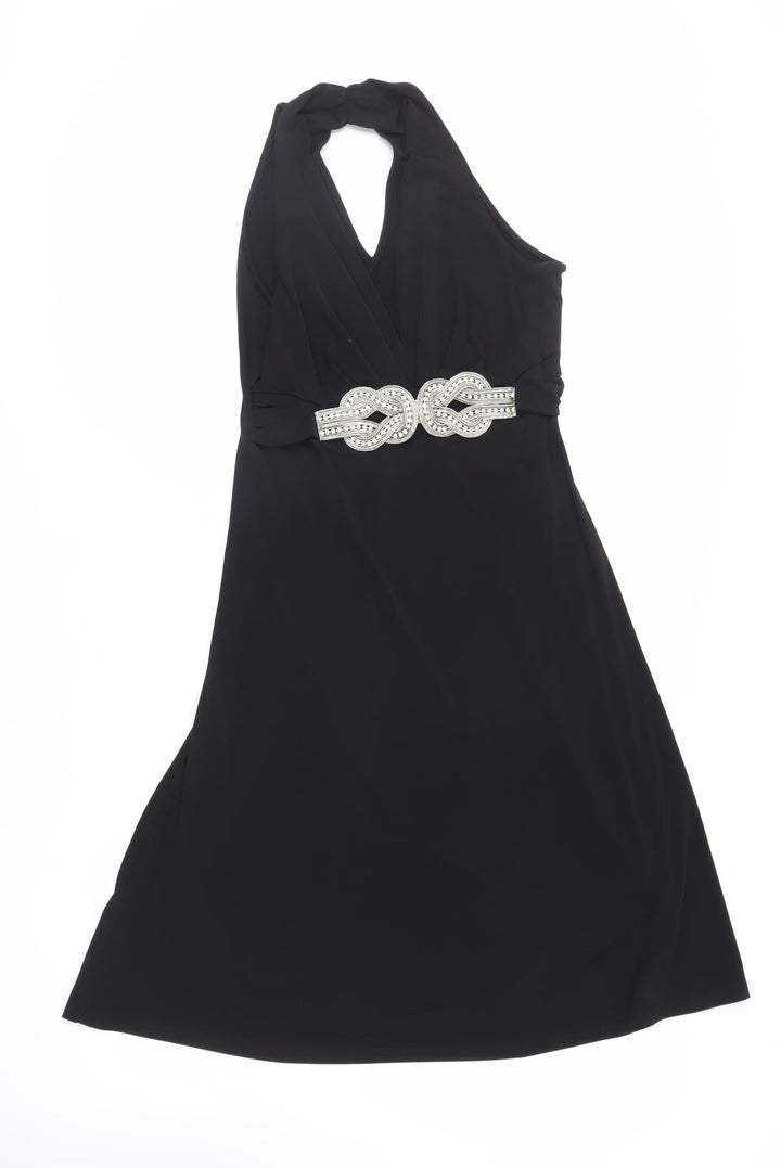 Julien Macdonald Womens Black Polyester A-Line Size 10 Halter Pullover - Embellished