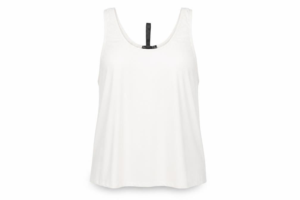 Front view of Boohoo women’s white polyester pullover tank, size UK 8, scoop neck pullover - gym workout running