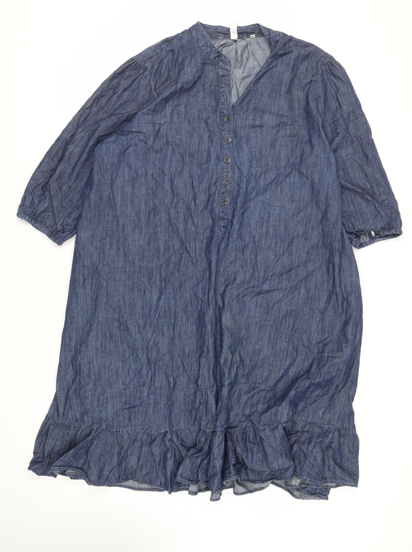AND/OR Womens Blue Cotton A-Line Size 18 Round Neck Button - Pockets