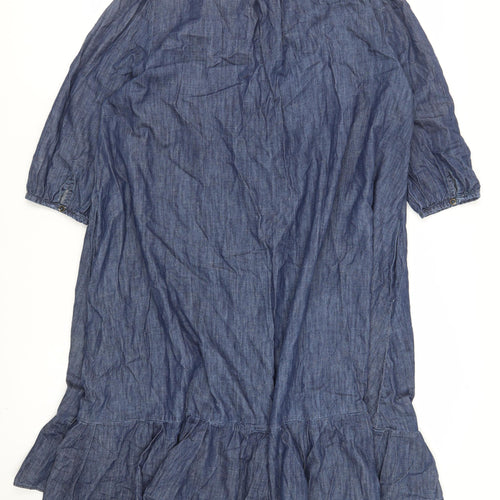 AND/OR Womens Blue Cotton A-Line Size 18 Round Neck Button - Pockets
