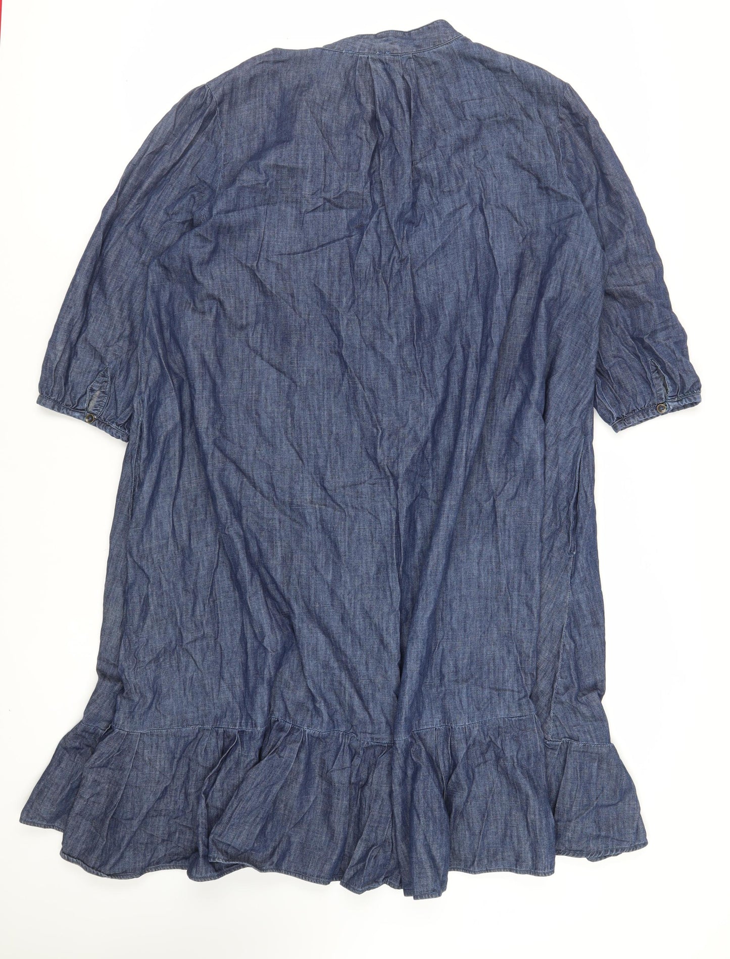 AND/OR Womens Blue Cotton A-Line Size 18 Round Neck Button - Pockets