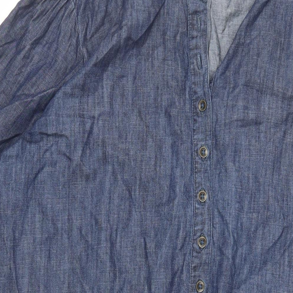 AND/OR Womens Blue Cotton A-Line Size 18 Round Neck Button - Pockets