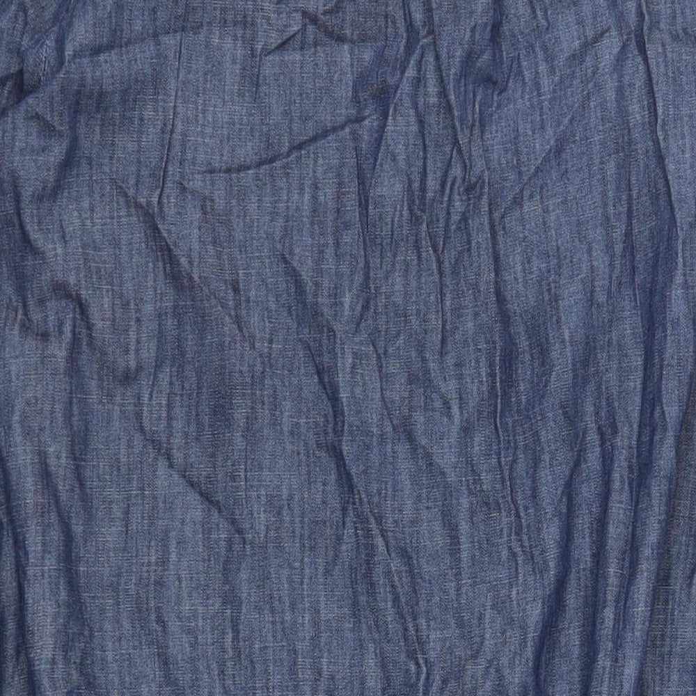 AND/OR Womens Blue Cotton A-Line Size 18 Round Neck Button - Pockets