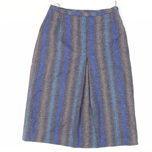 Kee-Mur Womens Blue Geometric Wool A-Line Skirt Size 16 Zip - Vintage Lined