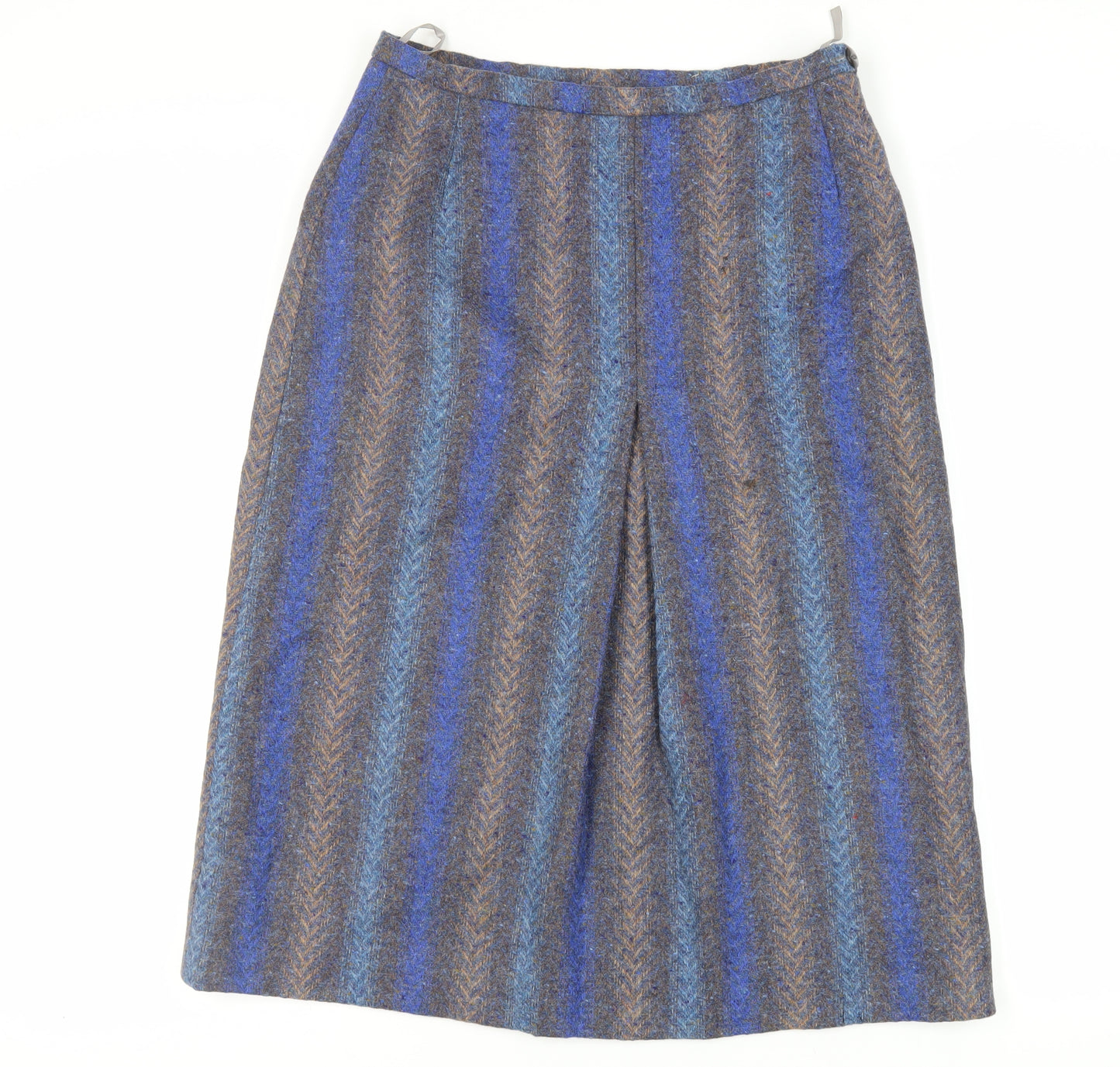 Kee-Mur Womens Blue Geometric Wool A-Line Skirt Size 16 Zip - Vintage Lined