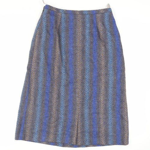 Kee-Mur Womens Blue Geometric Wool A-Line Skirt Size 16 Zip - Vintage Lined