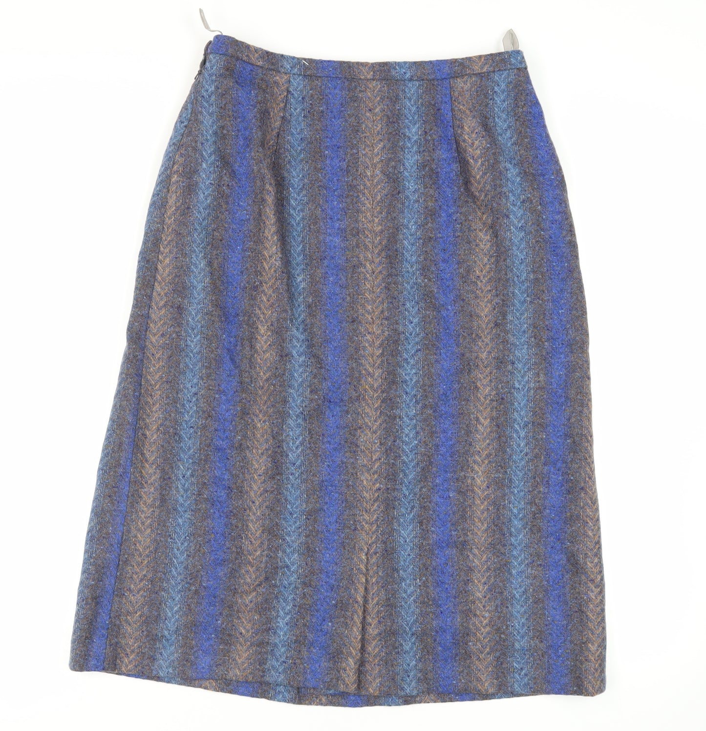 Kee-Mur Womens Blue Geometric Wool A-Line Skirt Size 16 Zip - Vintage Lined