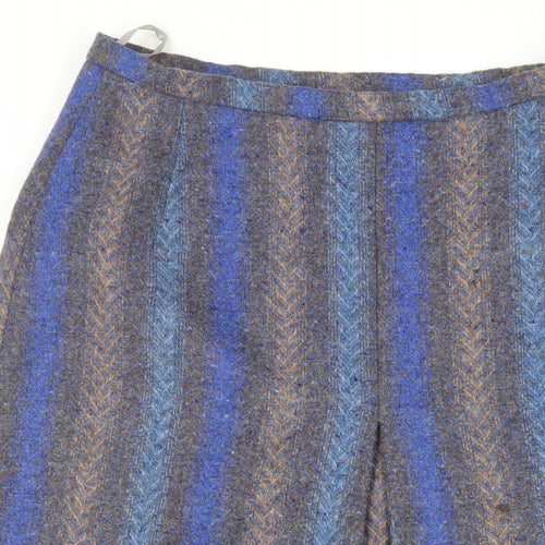 Kee-Mur Womens Blue Geometric Wool A-Line Skirt Size 16 Zip - Vintage Lined