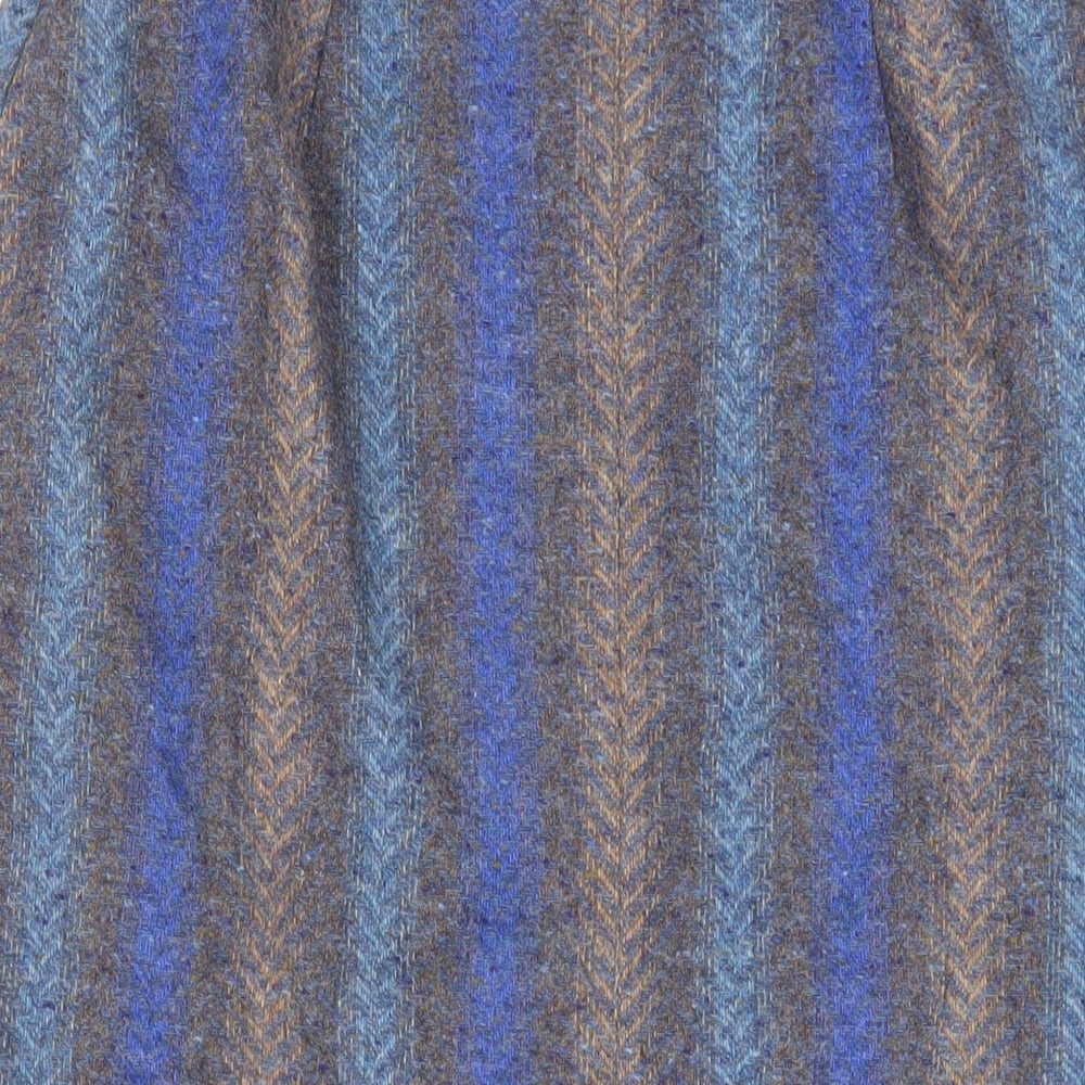 Kee-Mur Womens Blue Geometric Wool A-Line Skirt Size 16 Zip - Vintage Lined