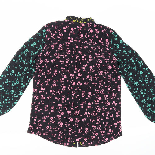 Boden Womens Black Floral Silk Basic Button-Up Size 8 Mock Neck