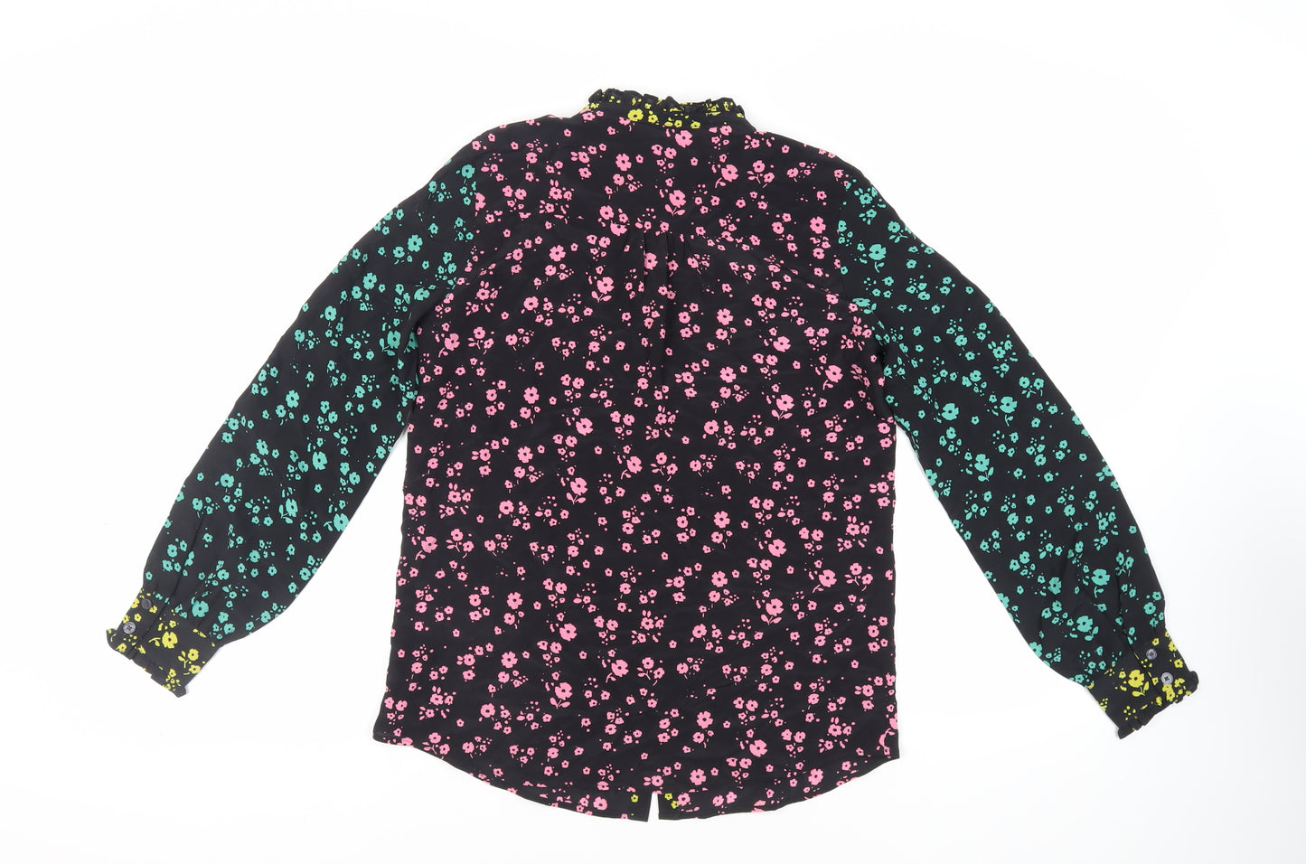 Boden Womens Black Floral Silk Basic Button-Up Size 8 Mock Neck