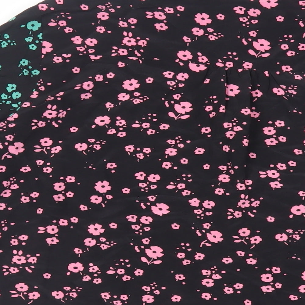 Boden Womens Black Floral Silk Basic Button-Up Size 8 Mock Neck