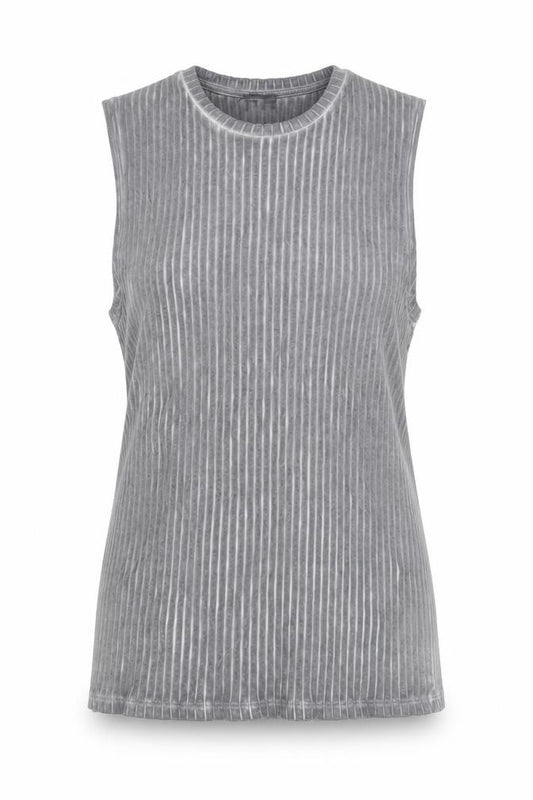 Front view of ASOS women’s grey cotton basic tank, size M, crew neck - ribbed