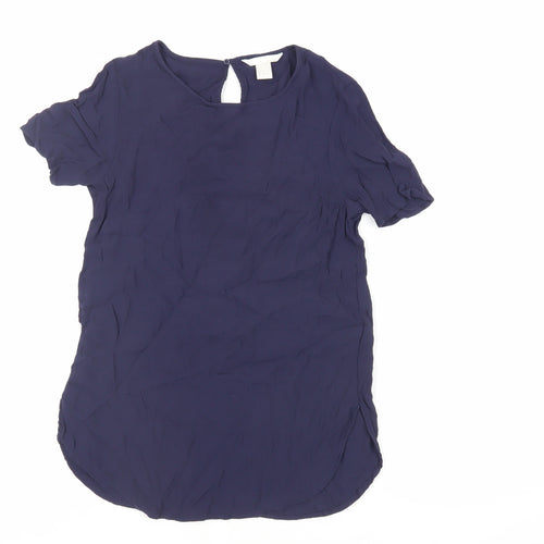 H&M Womens Blue Viscose Basic Blouse Size 8 Round Neck